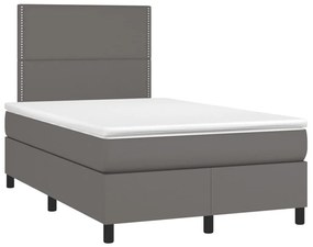 Κρεβάτι Boxspring με Στρώμα Γκρι 120x190εκ. από Συνθετικό Δέρμα - Γκρι