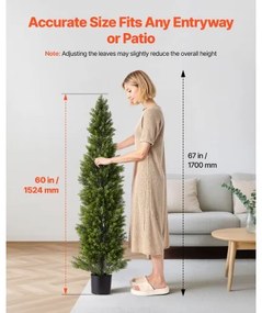 VEVOR Artificial Topiary Cedar Trees, 2 Set 1524mm Faux Pine Shrubs Plants, Fake Silk Tree Look Real, Easy Assembly for Decor Front Porch Outdoor Patio Garden Balcony Backyard Indoor Office