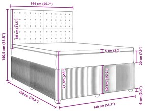 Κρεβάτι Boxspring με Στρώμα Ανοιχτό Γκρι 140x190 εκ. Βελούδινο - Γκρι