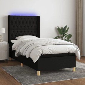 ΚΡΕΒΑΤΙ BOXSPRING ΜΕ ΣΤΡΩΜΑ &amp; LED ΜΑΥΡΟ 90X200 ΕΚ. ΥΦΑΣΜΑΤΙΝΟ 3139087