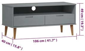 Έπιπλο Τηλεόρασης MOLDE Γκρι 106x40x49 εκ. Μασίφ Ξύλο Πεύκου - Γκρι