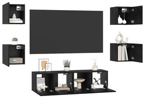 vidaXL Σετ επίπλου τηλεόρασης Επιτοίχιο 6 pcs Μαύρη δρυς
