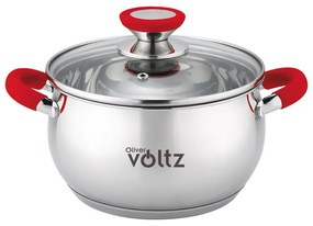 Κατσαρόλα Oliver Voltz OV51210N24, 24 cm, 6 l, Επαγωγή, Κόκκινες λαβές από σιλικόνη, Inox/Κόκκινος