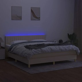 ΚΡΕΒΑΤΙ BOXSPRING ΜΕ ΣΤΡΩΜΑ &amp; LED ΚΡΕΜ 180X200 ΕΚ. ΥΦΑΣΜΑΤΙΝΟ 3133898