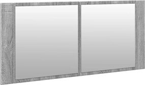 vidaXL Ντουλάπι Μπάνιου με Καθρέφτη / LED Γκρι Sonoma 100x12x45 εκ.