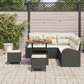 vidaXL Σετ Καναπέ Κήπου με μαξιλάρι 8 pcs Μαύρο, Κρέμα 80 x 80 x 71 cm