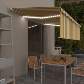 vidaXL Τέντα Συρόμενη Χειροκίνητη με Σκίαστρο&amp;LED Κίτρινο/Λευκό 5x3 μ.