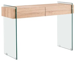 GLASSER Wood Κονσόλα Διάφανο Γυαλί 12mm - με Συρτάρια Απόχρωση Δρυς  110x40x76cm [-Διάφανο-, -Φυσικό-] [-MDF - Κόντρα Πλακέ - Καπλαμάς - Νοβοπάν-, -Γυαλί-] ΕΜ841,1