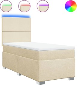 vidaXL Κρεβάτι Boxspring με Στρώμα Κρεμ 90x190 εκ.Υφασμάτινο