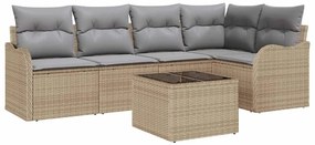 vidaXL Σετ Καναπέ Κήπου με μαξιλάρι 6 pcs Μπεζ Πολυ ράταν