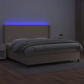 Κρεβάτι Boxspring Στρώμα&amp;LED Καπουτσίνο 200x200 εκ. Συνθ. Δέρμα - Καφέ