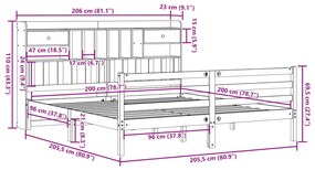 Κρεβάτι Βιβλιοθήκη Χωρίς Στρώμα 200x200 εκ Μασίφ Ξύλο Πεύκου - Λευκό