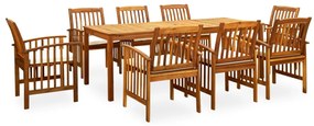 vidaXL Σετ Τραπεζαρίας Κήπου 9 τεμ. Μασίφ Ξύλο Ακακίας με Μαξιλάρια