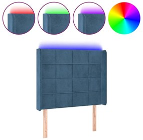 vidaXL Κεφαλάρι Κρεβατιού LED Σκούρο Μπλε 83x16x118/128εκ. Βελούδινο