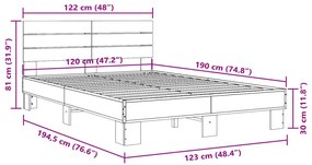 Πλαίσιο Κρεβατιού Γκρι Sonoma 120 x 190εκ. Επεξ. Ξύλο &amp; Μέταλλο - Γκρι