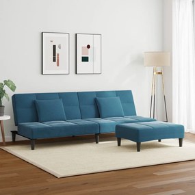 vidaXL Καναπές Κρεβάτι Διθέσιος με Υποπόδιο Μπλε Βελούδινος
