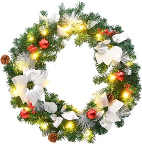 vidaXL Στεφάνι Χριστουγεννιάτικο με Λαμπάκια LED Πράσινη 60 εκ. PVC