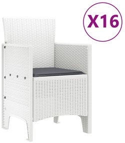 vidaXL Σετ Τραπεζαρίας Κήπου 17 Τεμαχίων με Μαξιλάρια Λευκό Πολυ Ρατάν