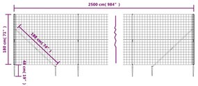 vidaXL Συρματόπλεγμα Περίφραξης Ανθρακί 1,8 x 25 μ. με Καρφωτές Βάσεις