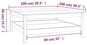 Τραπεζάκι Σαλονιού Γκρι 100x100x40 εκ. από Μασίφ Ξύλο Πεύκου - Καφέ