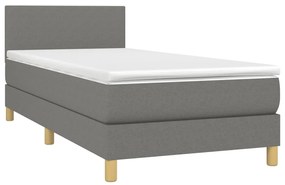 vidaXL Κρεβάτι Boxspring με Στρώμα & LED Σκ.Γκρι 100x200 εκ Υφασμάτινο