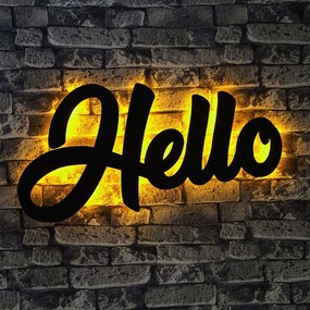 Διακοσμητικό Τοίχου Με Φως Led Hello 692FRW1155 40x69cm Yellow-Black Wallity Mdf