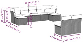 vidaXL Σαλόνι Κήπου Σετ 9 Τεμαχίων Γκρι Συνθετικό Ρατάν με Μαξιλάρια