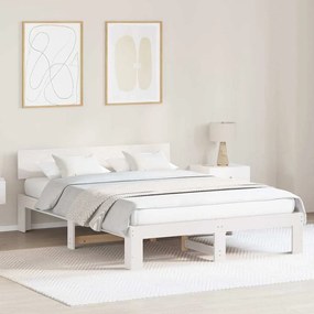 vidaXL Κρεβάτι  με Σκευοθήκη Λευκό 160x200 εκ Συμπαγές Ξύλο Πεύκου