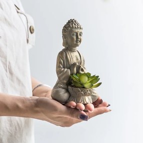 Artekko Buddha Διακοσμητικός Βούδας με Φυτό Τσιμεντένιο Χρυσό Σετ/2 (16.9x11.1x18.6)cm