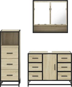 vidaXL Σετ Επίπλων Μπάνιου 3 Τεμαχίων Sonoma Δρυς Επεξεργασμένο Ξύλο