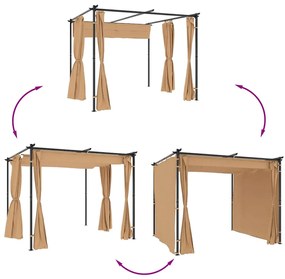 Κιόσκι με Κουρτίνες Taupe 3 x 3 μ. Ατσάλινο - Μπεζ-Γκρι