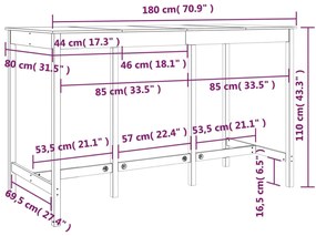 ΤΡΑΠΕΖΙ ΜΠΑΡ ΜΑΥΡΟΣ 180 X 80 X 110 ΕΚ. ΑΠΟ ΜΑΣΙΦ ΞΥΛΟ ΠΕΥΚΟΥ 822166