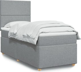 vidaXL Κρεβάτι Boxspring με Στρώμα Ανοιχτό Γκρι 90x190 εκ. Υφασμάτινο
