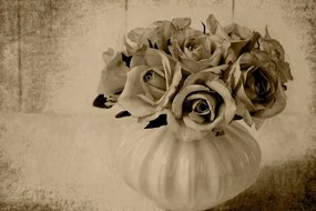 Εικόνα τριαντάφυλλα σε βάζο σε σχέδιο σέπια - 90x60