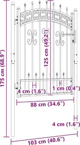 vidaXL Πόρτα Περίφραξης KAMPEN με Κορυφή Δόρυ Μαύρη 103x125 εκ. Ατσάλινη
