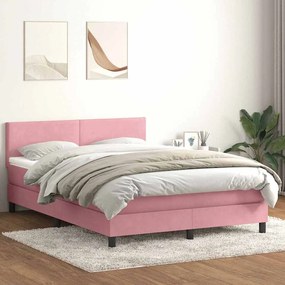 Κρεβάτι Boxspring με Στρώμα Ροζ 140x210 εκ. Βελούδινο - Ροζ