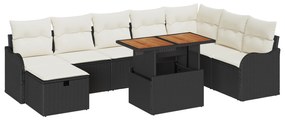 vidaXL Σετ Καναπέ Κήπου 9 Τεμαχίων με Μαξιλάρια Μαύρο Πολυ Ρατάν