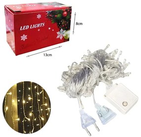 Χριστουγεννιάτικα Λαμπάκια Κουρτίνα 200 LED Θερμό Χρώμα με Διαφανές Καλώδιο 3m x 80cm - Christmas lights LED warm light