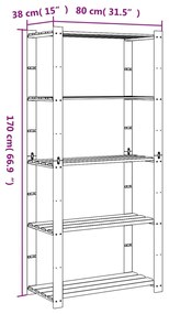 Ραφιέρα με 5 Ράφια Γκρι 80 x 38 x 170 εκ. Μασίφ Ξύλο Πεύκου - Γκρι