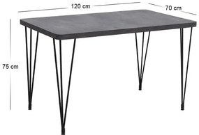 Σετ τραπεζαρία 5τμχ Roger - Kevin Megapap Mdf - ύφασμα χρώμα σκούρο γκρι σκυροδέματος - λαδί 120x70x75εκ.