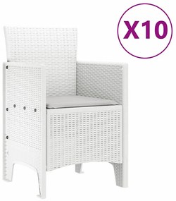 vidaXL Σέτ φαγητού για κήπο 11 pcs Λευκό Rattan Polt