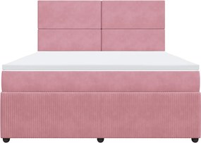vidaXL Κρεβάτι Boxspring με Στρώμα Ροζ 180x200 εκ. Βελούδινο