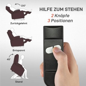 HOMCOM Πολυθρόνα Ανάκλισης, Πολυθρόνα Ανάκλισης με Βοήθεια Ανύψωσης, με Τηλεχειριστήριο, Βάση Ποτηριού, Ρυθμιζόμενη Πλάτη, Καφέ