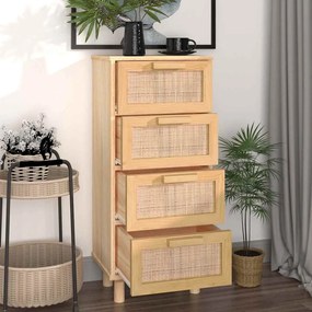 vidaXL Συρταριέρα Καφέ 40 x 30 x 90 εκ. Μασίφ Πεύκο &amp; Φυσικό Ρατάν