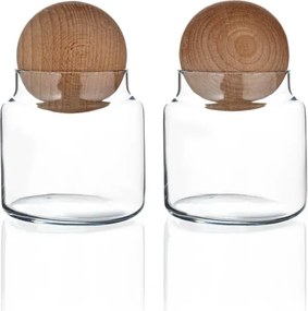 Stewehome Σετ γυάλινων βάζων αποθήκευσης με ξύλινα καπάκια σε σχήμα μπάλας