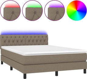 vidaXL Κρεβάτι Boxspring με Στρώμα &amp; LED Taupe 140x190 εκ. Υφασμάτινο