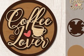 Σετ των 2 Intra απο ξύλο plywood 3mm-4mm πάχος - Coffee Lover, Laser Cut, Multilayer Δίασταση 20x20 cm INTRAFABR-13424861