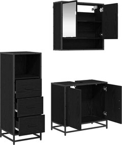 vidaXL Σετ Επίπλων Μπάνιου με ράφι 3 pcs Μαύρη Οξυά Επεξεργασμένο ξύλο