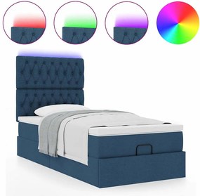 vidaXL Οθωμανικό κρεβάτι με στρώμα &amp; LEDs Μπλε 90x190cm ύφασμα