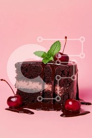 Σετ των 2 Intra Συλλεκτικό Ξύλινο Παζλ Plywood 4mm - Φέτα κέικ σοκολάτας Decadent με κεράσια και μέντα Σε Ξύλινο Κουτί - Διαστάσεις: 10x10 cm – 25 κομμάτια